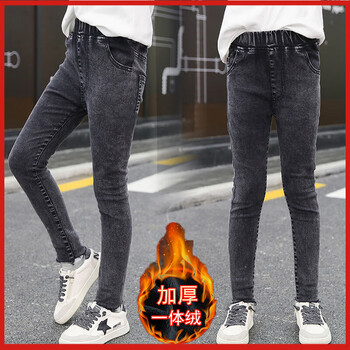 大女童加絨牛仔褲冬