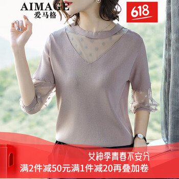 愛馬格（AIMAGE） 蕾絲，紗網(wǎng) 短袖 T恤 女 圓領(lǐng)