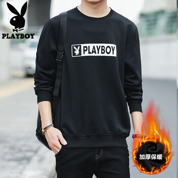 花花公子（PLAYBOY） 長袖 男士T恤 20174黑色加絨 