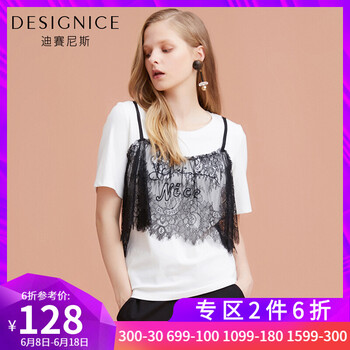 迪賽尼斯（DESIGNICE） 蕾絲 短袖 T恤 女 圓領(lǐng)