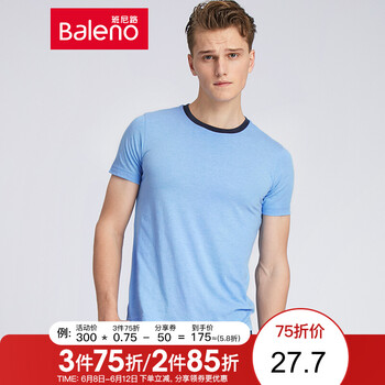 班尼路（Baleno） 短袖 男士T恤 B28淺海藍(lán)花紗(60%棉40%聚酯纖維) 