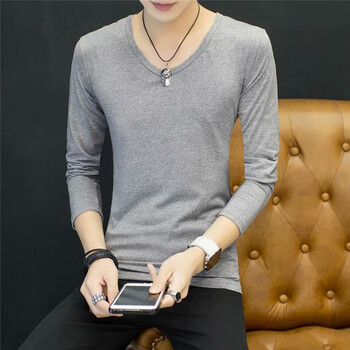 潮至（CHAOZHI） 長(zhǎng)袖 男士T恤 淺灰色V領(lǐng) XL，L，XXXL，M，XXL