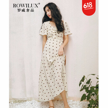羅威奢品（ROWILUX） 圓點(diǎn) 拼接，紐扣，波點(diǎn)，褶皺 連衣裙