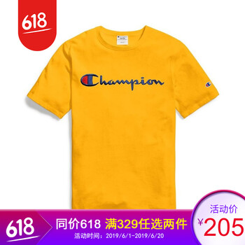 champion 短袖 男士T恤 黃色 