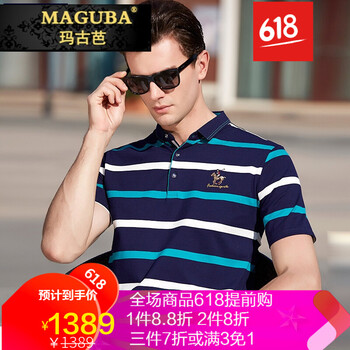 瑪古芭（MAGUBA） 短袖 男士T恤 藍色【8091細條紋】 