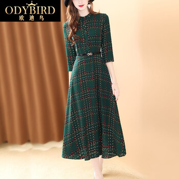 ODYBIRD 格子 腰帶，紐扣，拉鏈，印花 連衣裙