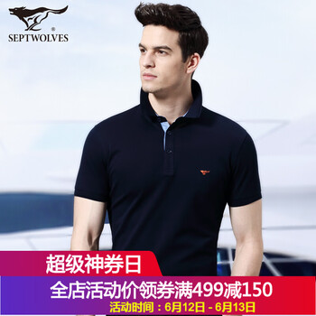 七匹狼（SEPTWOLVES） 短袖 男士T恤 灰藍103 