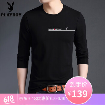 花花公子（PLAYBOY ESTABLISHED 1953） 長袖 男士T恤 黑色XDS-8158 