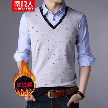 南極人（Nanjiren） 長(cháng)袖 男士T恤 3877紅色【加絨款】 