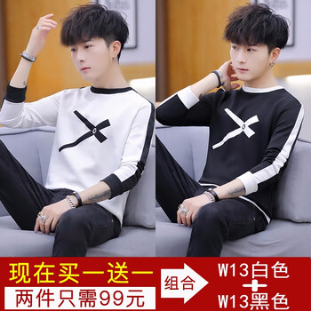 兩岸花（Lianganhua） 長袖 男士T恤 W13白色+W13黑色 