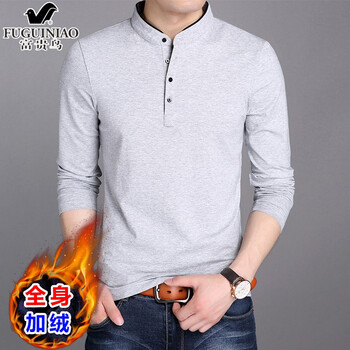 富貴鳥(niǎo)（FUGUINIAO） 長(zhǎng)袖 男士T恤 8165/灰色加絨 XL，L，XXXL，XXL，M