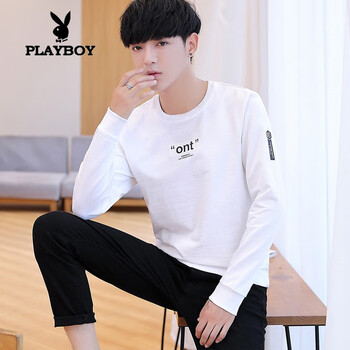 花花公子（PLAYBOY） 長袖 男士T恤 8279白色 