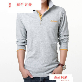 潮至（CHAOZHI） 長袖 男士T恤 灰色橘領(lǐng) XL，L，XXXL，M，XXL