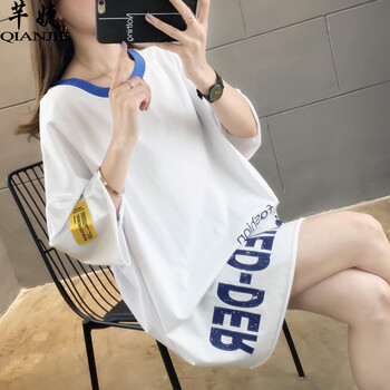 芊婕（QIANJIE） 破洞，印花 短袖 T恤 女 圓領(lǐng)