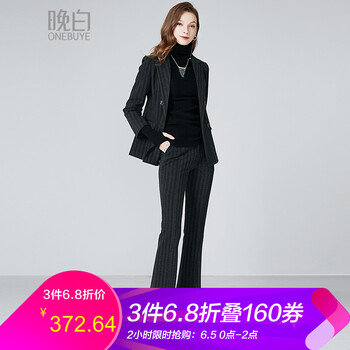 豎款條紋套裝，微胖妹子的福音