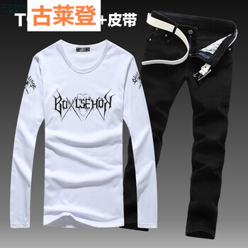 古萊登（GODLIKE） 長(zhǎng)袖 男士T恤 雙劍白+黑褲 