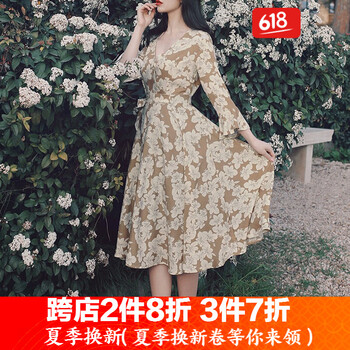 小碎花秋連衣裙