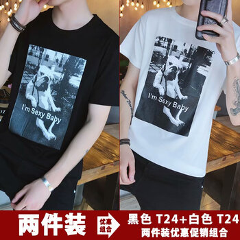 尊尚鳥(niǎo)（ZunshangniaO） 短袖 男士T恤 X24秋千狗#黑 白 