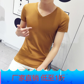 星涵（XINGHAN） 短袖 男士T恤 褐色V領(lǐng) 