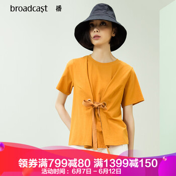 播（broadcast） 綁帶 短袖 T恤 女 圓領(lǐng)