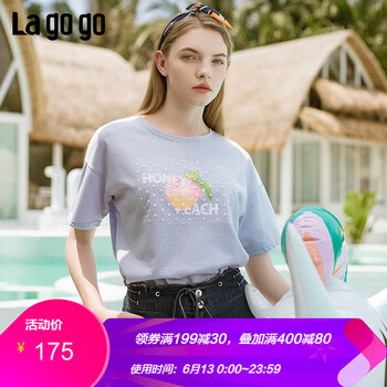 lagogo 釘珠，印花 短袖 T恤 女 圓領(lǐng)