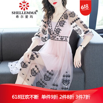 希爾愛瑪（SHELLEMMA） 純色 荷葉邊，不對稱，拼接，拉鏈，蝴蝶結(jié)，紗網(wǎng)，立體裝飾 連衣裙
