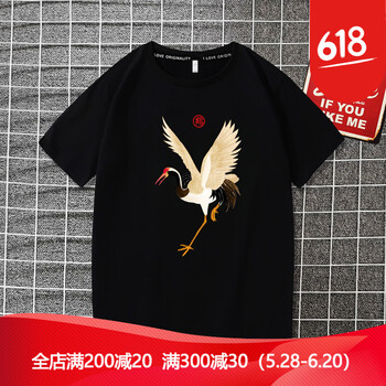古萊登（GODLIKE） 短袖 男士T恤 黑 仙鶴展翅 