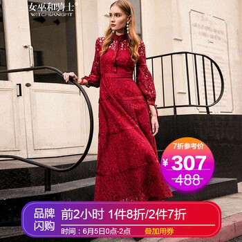 翻領拼接蕾絲連衣裙
