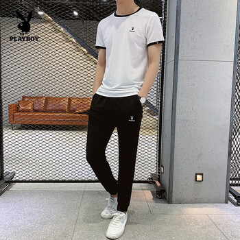 花花公子（PLAYBOY） 短袖 男士T恤 T28米白 