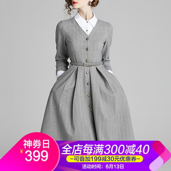 鹿歌（LUGE）  口袋，拼接，腰帶，紐扣，褶皺，立體裝飾 連衣裙
