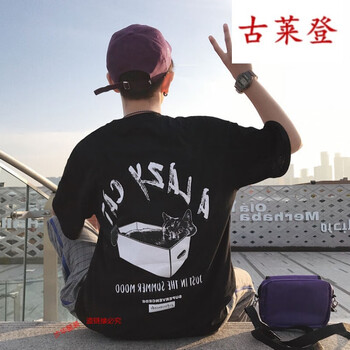 古萊登（GODLIKE） 短袖 男士T恤 魚骨貓黑色優(yōu)質(zhì)版 