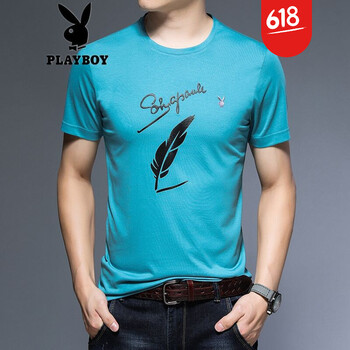花花公子（PLAYBOY ESTABLISHED 1953） 短袖 男士T恤 1918淺藍 