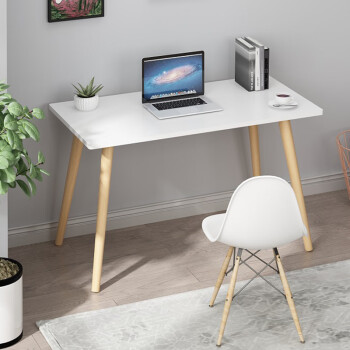 普拉塔（PULATA） 电脑桌 台式家用现代简约办公书桌 实木腿北欧笔记本桌子1米 暖白色PLT9112