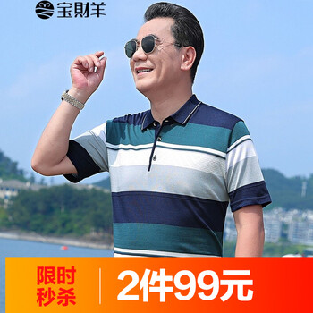 寶財羊 短袖 男士T恤 9150藍(lán)色 