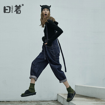 日著(zhù)（rizhuo） 低腰 背帶褲 女 長(cháng)褲 牛仔褲