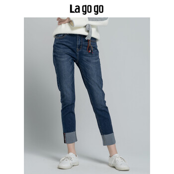 lagogo  直筒褲 女 九分褲 牛仔褲