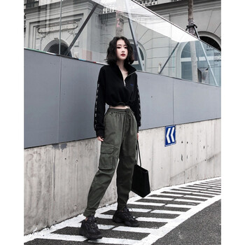 DERMSPE 高腰 工裝褲 女 九分褲 休閑褲
