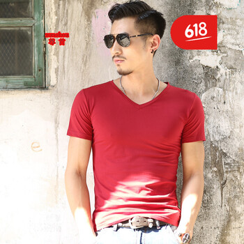 尊首（ZUNSHOU） 短袖 男士T恤 V領(lǐng)紅色 