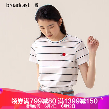 播（broadcast） 撞色 短袖 T恤 女 圓領(lǐng)
