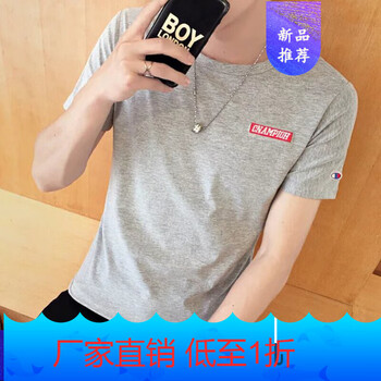 星涵（XINGHAN） 短袖 男士T恤 刺繡英文灰色 