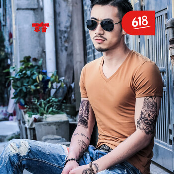 尊首（ZUNSHOU） 短袖 男士T恤 V領(lǐng)卡其色 