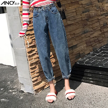 昂夕（ANCY） 高腰 直筒褲 女 九分褲 牛仔褲