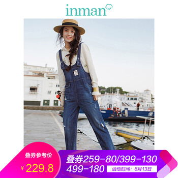 茵曼（INMAN）  背帶褲 女 九分褲 牛仔褲