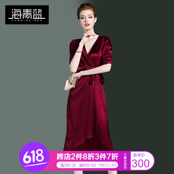 修身條紋連衣裙，微胖妹子的福音