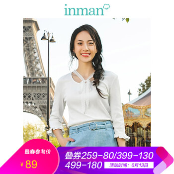 茵曼（INMAN） 蝴蝶結(jié) 短袖 T恤 女 圓領(lǐng)
