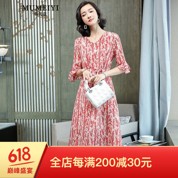 慕美意（MUMEIYI）  腰帶，立體剪裁，印花，蝴蝶結(jié) 連衣裙