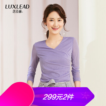 洛詩琳（LUXLEAD） 不對稱，褶皺 短袖 T恤 女 V領(lǐng)