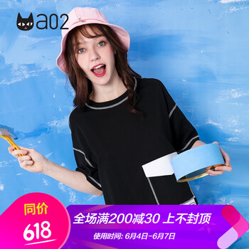 a02 口袋，拼接，貼布 短袖 T恤 女 圓領(lǐng)