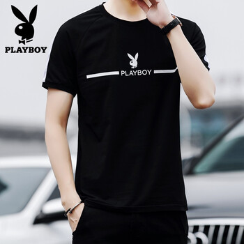 花花公子（PLAYBOY） 短袖 男士T恤 黑色(棉) 