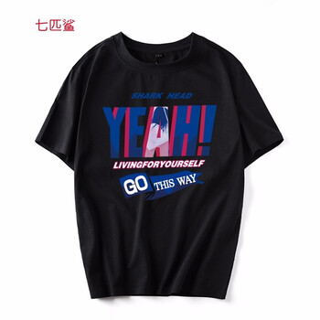 七匹鯊 短袖 男士T恤 黑色YEAH S，XL，4XL，5XL，L，XXL，XXXL，加大